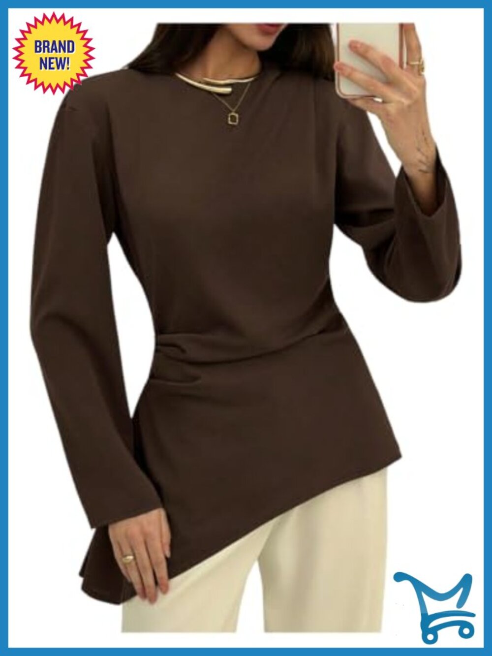 Women Ruched Asymmetrical Blouse Long Sleeve Polyester Dressy Fall Top